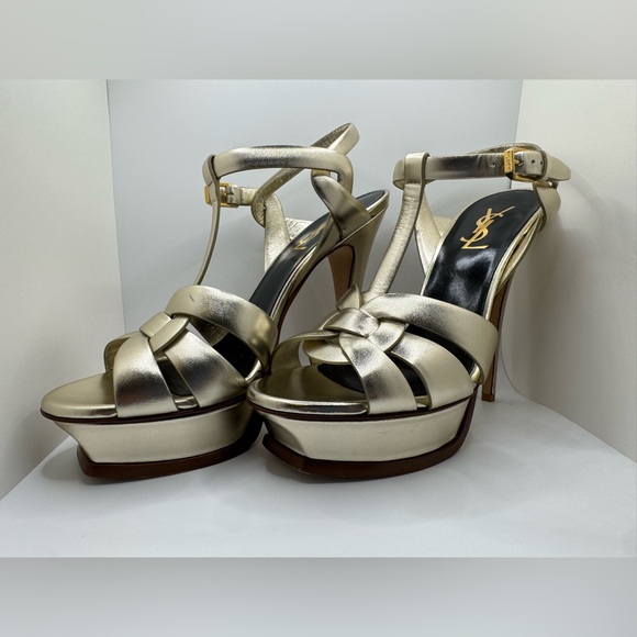Saint Laurent Tribute Sandals in Metallic Leather Platino Size 39 Worn Once! - Picture 9 of 9